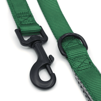 a dark green leash with black clasp and d-ring