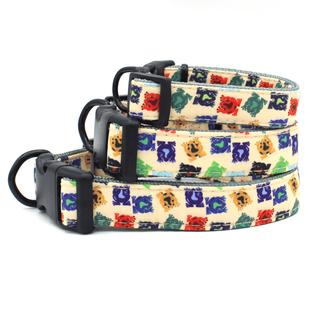 three stacked high quality frog pattern dog collars