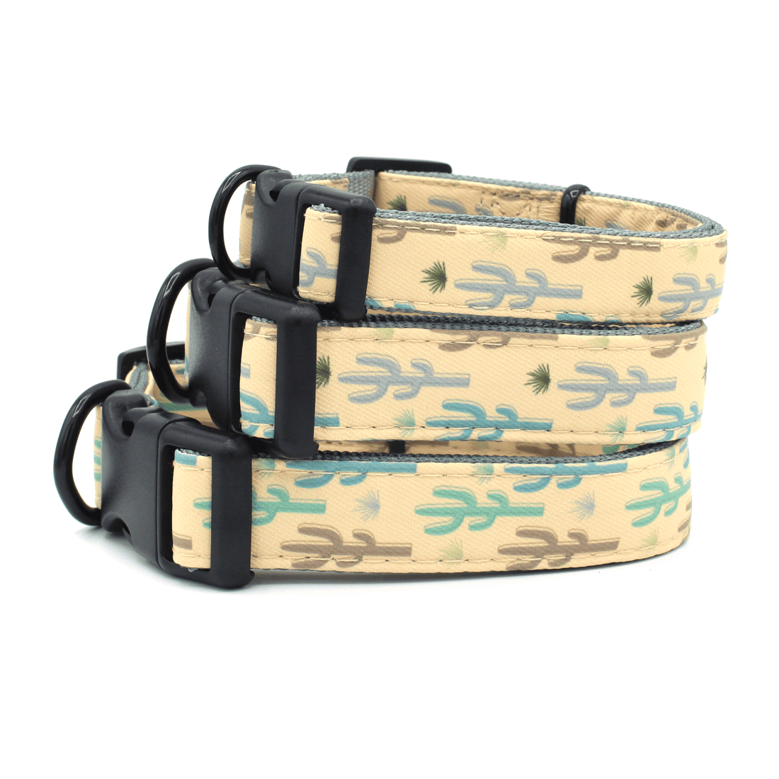 three stacked high quality cactus pattern dog collars