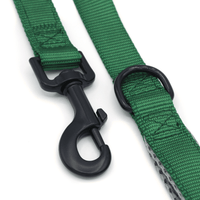 a dark green leash with black clasp and d-ring