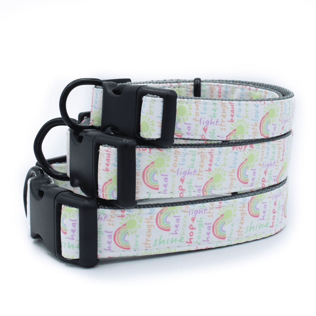 three stacked high quality positive words pattern dog collars