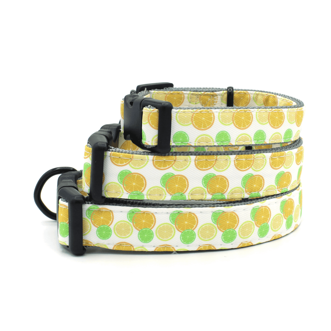 three stacked  fruit pattern dog collars